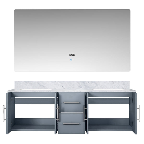 English Elm Dark Grey Double Bath Vanity Set With Carrara Marble Top & 60-Inch Led Mirror For Modern Bathrooms B2731S00668