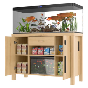 English Elm 55-75 Heavy Duty Aquarium Stand with Power Outlets, 880lb Capacity, 2 Cabinets + Drawer, Natural Finish N704P350198N