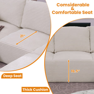 English Elm 103.5" Cloud Sectional Couch with L-Shape Chaise - No Assembly Modular Sofa, Plush Corduroy, Deep Seat Comfort Off White T3801S00005