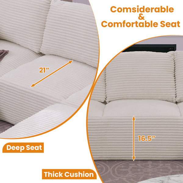 English Elm 103.5" Cloud Sectional Couch with L-Shape Chaise - No Assembly Modular Sofa, Plush Corduroy, Deep Seat Comfort Off White T3801S00005