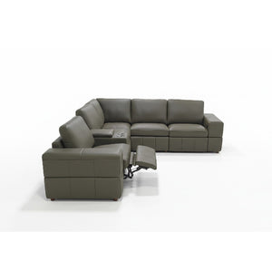 English Elm Premium Leather Match Sectional with Dual Recliners Cup Holders and Storage Console Olive Green B2748S00157