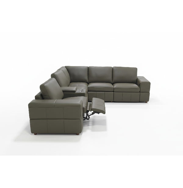 English Elm Premium Leather Match Sectional with Dual Recliners Cup Holders and Storage Console Olive Green B2748S00157