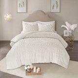 Madison Park Laetitia Shabby Chic 3-Piece Tufted Cotton Chenille Medallion Duvet Cover Set MP12-5979 Off-White