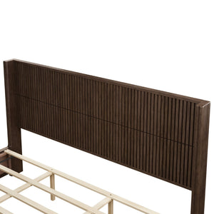 English Elm Solid Rubberwood Queen Platform Bed Low Profile Grain Veneer Frame No Box Spring W1716S00041