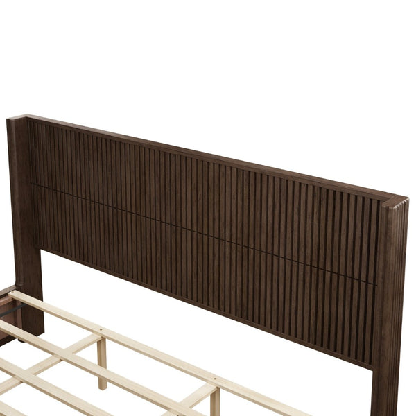 English Elm Solid Rubberwood Queen Platform Bed Low Profile Grain Veneer Frame No Box Spring W1716S00041