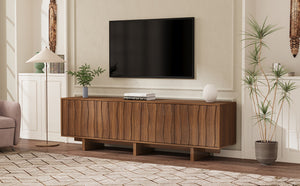 English Elm Retro Wood Grain Media Console Wavy Door Cabinet for Living Room Tvs 75 In N721P379534D