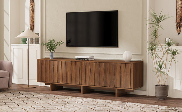 English Elm Retro Wood Grain Media Console Wavy Door Cabinet for Living Room Tvs 75 In N721P379534D