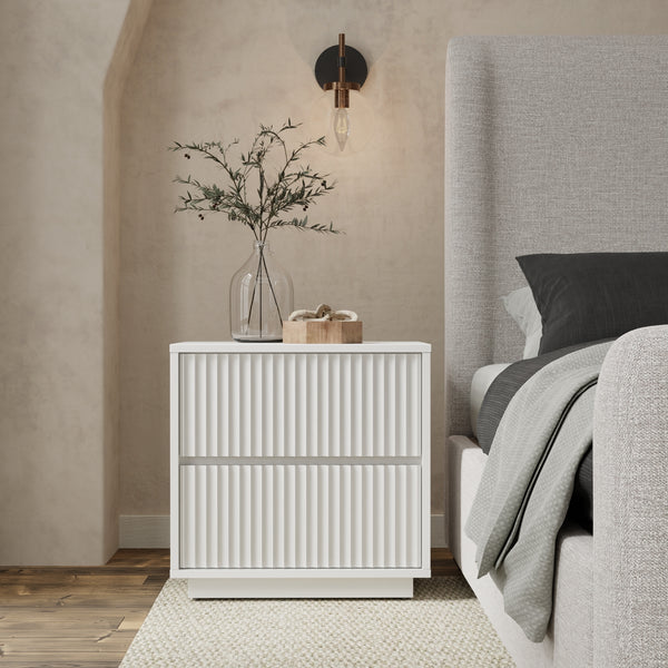 Origins Blanca 2 Drawer Nightstand - Elegant Handcrafted Mahogany With Scalloped Design For Timeless Charm White Mahogany Solids & Veneer 8500-02