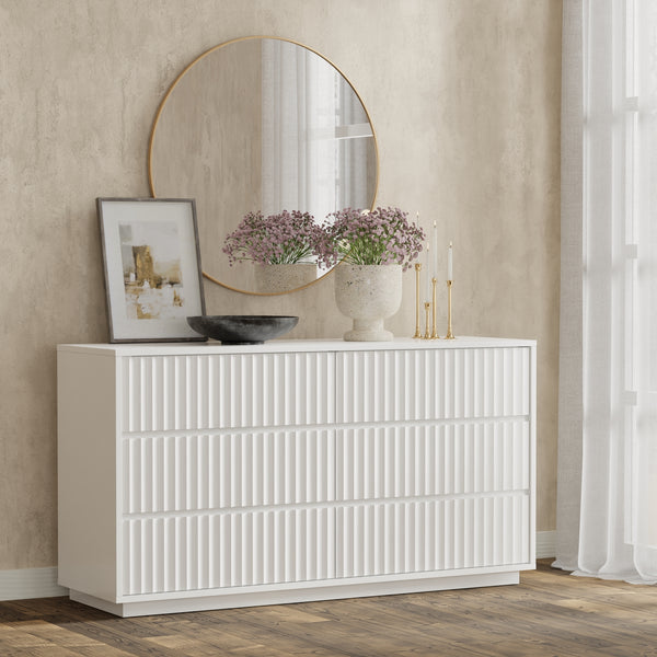 Origins Blanca 6 Drawer Dresser - Handcrafted Mahogany Elegance With Unique Scalloped Design For Your Bedroom White Mahogany Solids & Veneer 8500-03