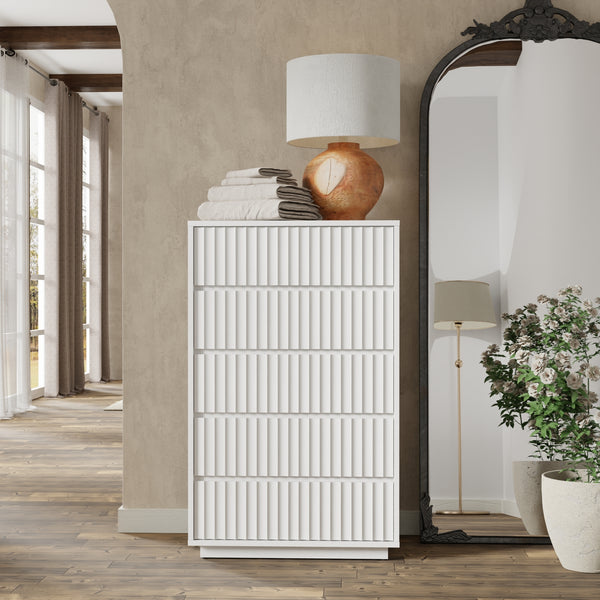 Origins Blanca 5 Drawer Chest - Elegant Handcrafted Mahogany Storage Solution With Smooth Gliding Drawers White Mahogany Solids & Veneer 8500-05