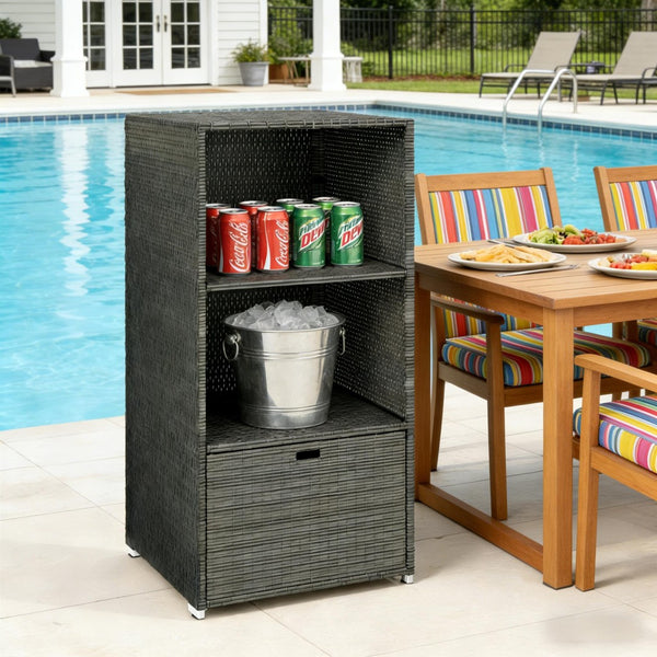English Elm Outdoor Wicker Towel Rack Two Shelf Pe Rattan Poolside Storage for Patio or Bath Dark Brown T3971P486658