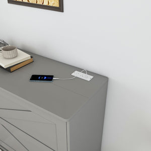 English Elm 57 Inch Murphy Bed Cabinet with Storage Drawers Charging Station and Rolling Casters Gray W509S00156