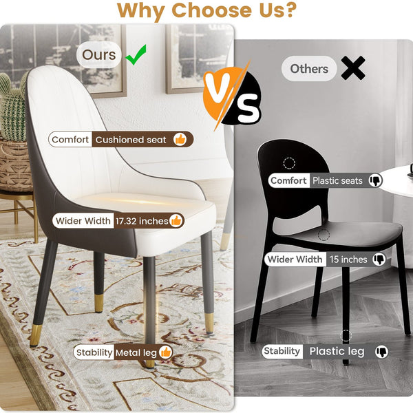 English Elm Modern PU sponge-filled dining chair with faux leather, foam comfort, metal legs and 280lb capacity Dark brown+White W1535119449