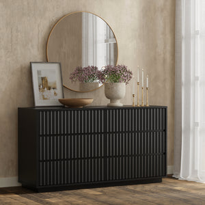 Origins Blanca 6 Drawer Dresser - Handcrafted Mahogany Elegance With Unique Scalloped Design For Your Bedroom Black Mahogany Solids & Veneer 8500blk-03