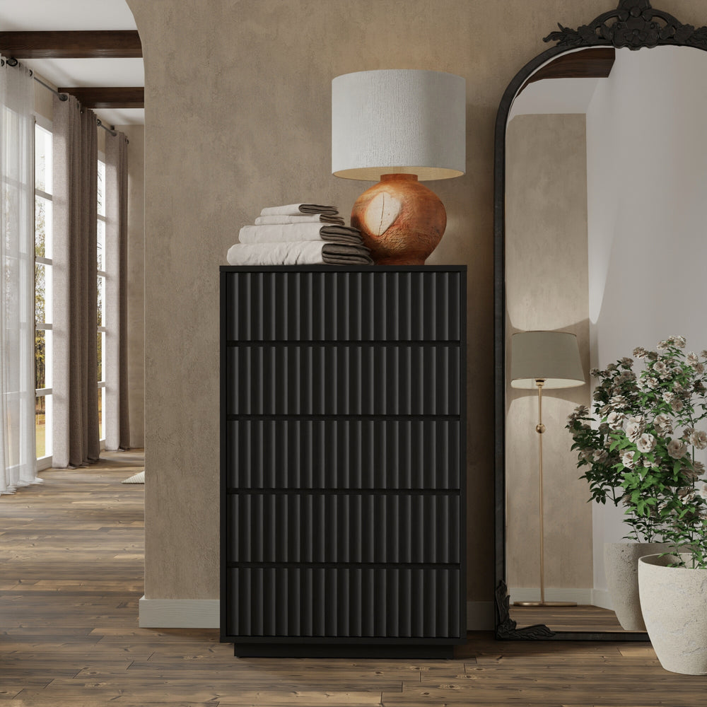 Origins Blanca 5 Drawer Chest - Elegant Handcrafted Mahogany Storage Solution With Smooth Gliding Drawers Black Mahogany Solids & Veneer 8500blk-05