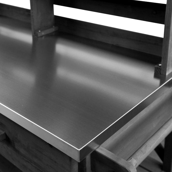 English Elm K&K 64.9" Outdoor Potting Bench with 1.2" Stainless Steel Top, Lockable Wheels, Hutch & Drawers Black N707P228274B