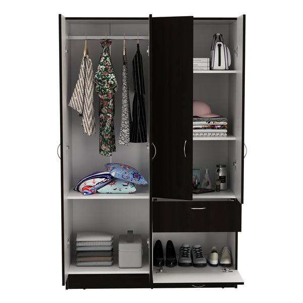 English Elm Armoire, Spacious Engineered Wood Wardrobe with Two Drawers, Hanging Rod and Hidden Storage Appeal Multicolor 71 L x 22 W x 3 H B097S00128