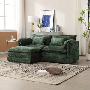 English Elm United Cozy Chenille Double Sofa With Removable Armrests & Footstool, Stylish Side Pockets Included W1568S00129-GIGA