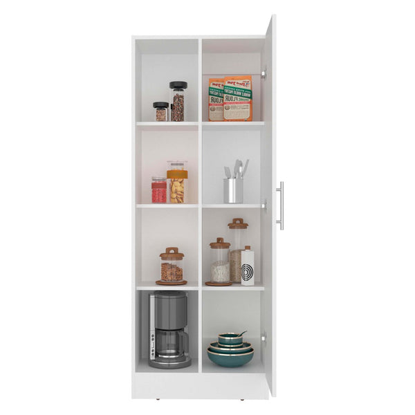 English Elm White Tall Narrow Kitchen Pantry Cabinet with Open Shelves and Concealed Storage Door B062P483731