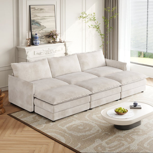 English Elm Corduroy 3-Seater Oversized Cloud Sofa With Movable Footrests - Deep, Cozy Seating For Any Space W834S00442