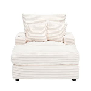 English Elm 39-inch Corduroy Accent Chair with Ottoman and Cup Holder for Bedroom or Office White W1658P202902