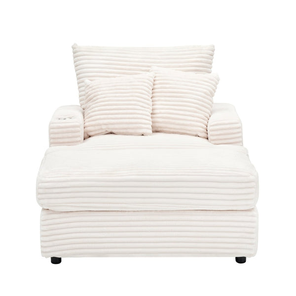 English Elm 39-inch Corduroy Accent Chair with Ottoman and Cup Holder for Bedroom or Office White W1658P202902