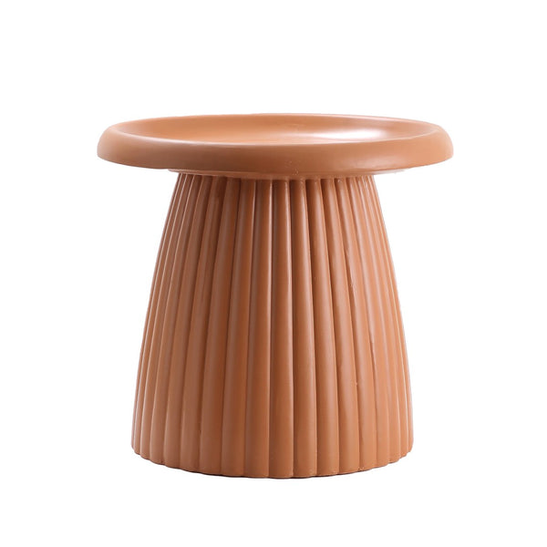 English Elm Light Coffee Magnesium Oxide Round Accent Table Fluted Column Base Seamless Form W5351P463101