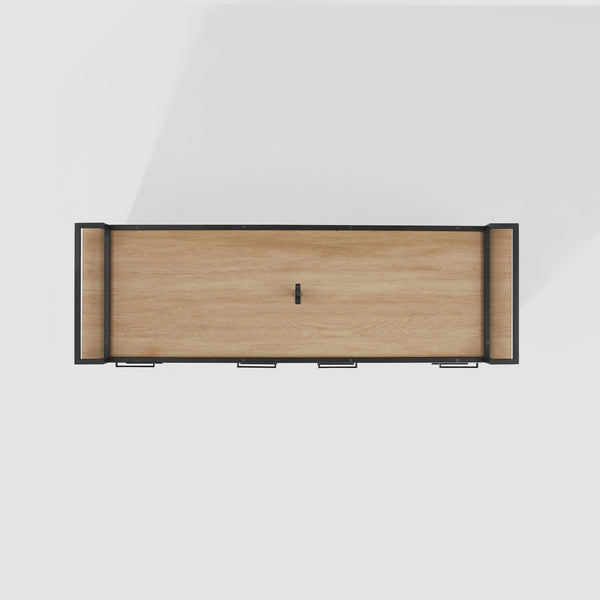 56" Contemporary Metal and Wood Dresser with Six Drawers Coastal Oak, Black DNAB5BCO-T Walker Edison