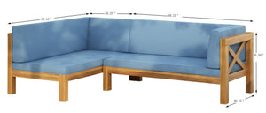 English Elm Brava Outdoor Acacia Corner Bench Set with Coffee Table for Patio Entertaining 57968.00BLU2