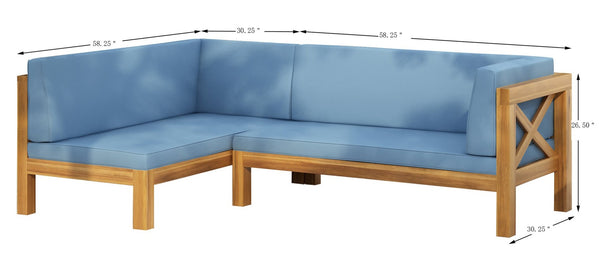 English Elm Brava Outdoor Acacia Corner Bench Set with Coffee Table for Patio Entertaining 57968.00BLU2