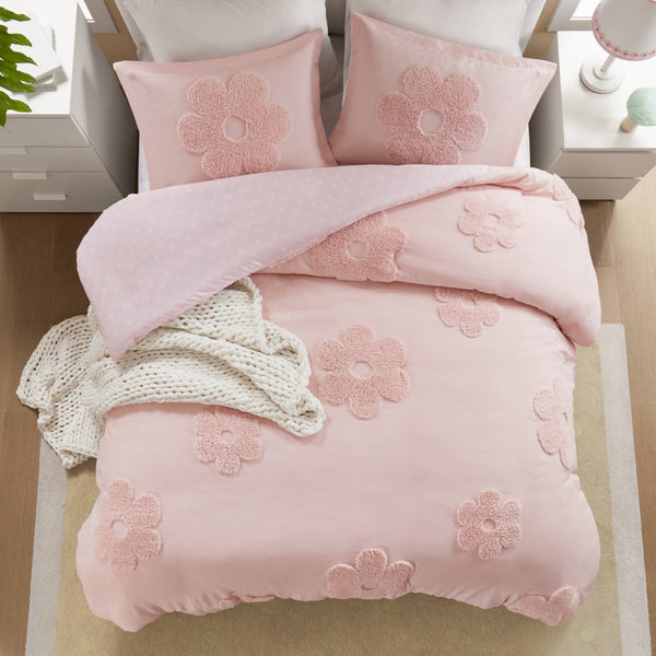 English Elm 3-piece Tufted Chenille Floral Duvet Set Reversible Textured Polyester Bedding B035P408216