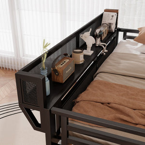 English Elm Full Metal Loft Bed with Stairs Wardrobe Rgb Lighting and Storage for Teens W2580S00066