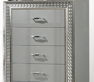 English Elm Glam Metallic Gray 5-Drawer Chest with Scale Molding Trim, Felt Lined Drawers, Durable Wood 49"H B2741P369860