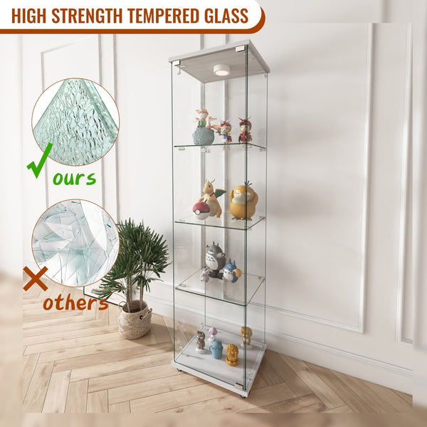 English Elm Modern Glass Display Cabinet With Led Lighting - Stylish 1-Door 4-Shelf Unit For Home & Office Use W241P242916