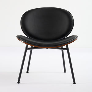 English Elm Mid-Century Shell Chair with Wood Grain Veneer, Curved Wide Seat, Metal-Wood Frame Holds 330+ lbs Black W1143P214250
