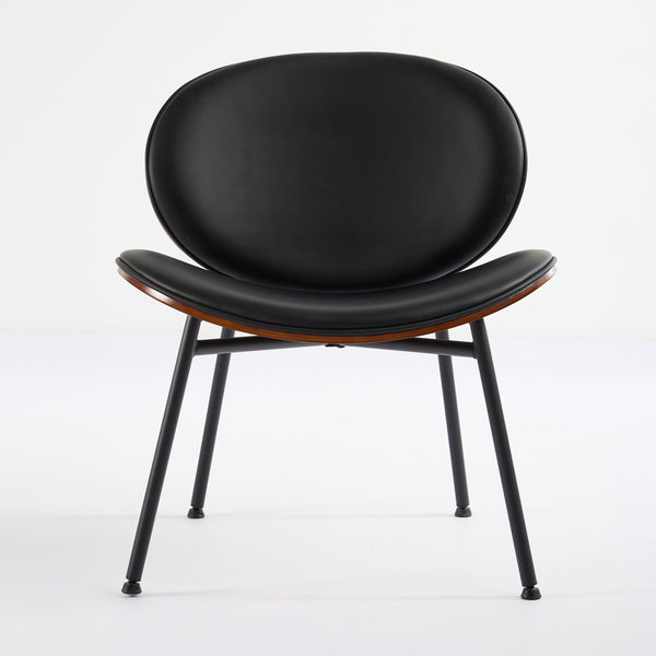 English Elm Mid-Century Shell Chair with Wood Grain Veneer, Curved Wide Seat, Metal-Wood Frame Holds 330+ lbs Black W1143P214250