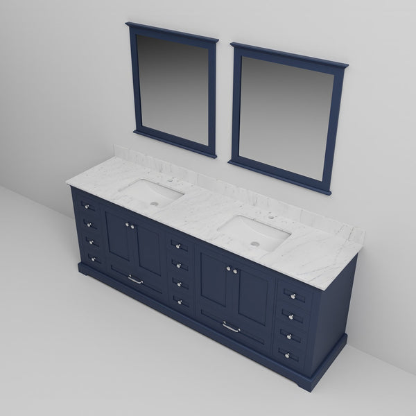 English Elm Navy Blue Double Bath Vanity With Carrara Marble Top, Ample Storage & Matching Mirrors Included B2731S00826
