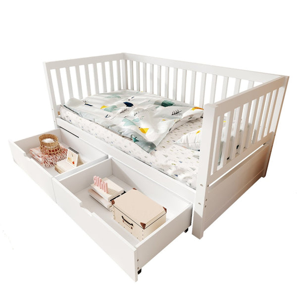 English Elm Convertible Toddler Daybed Solid Pine Kids Bed with Storage Drawers and Removable Rails White N899P429848K