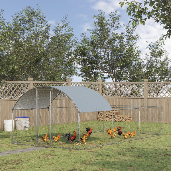 English Elm Pawhut Walk in Galvanized Metal Chicken Run Dome Enclosure Outdoor Yard Hen Coop W2225P217058