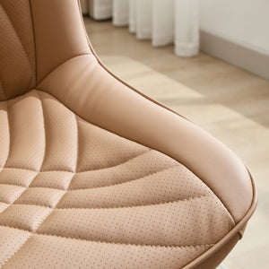 English Elm Dining Chairs Mid Century Modern Set of 2 with Curved Back Support, Perforated PU Upholstery, Cushioned Comfort and Floor-Protecting Adjustable Leg Caps khaki W1143P254985