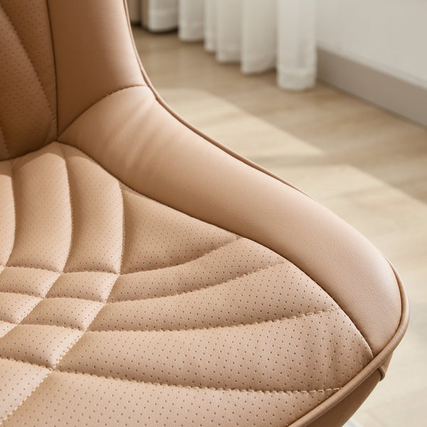 English Elm Dining Chairs Mid Century Modern Set of 2 with Curved Back Support, Perforated PU Upholstery, Cushioned Comfort and Floor-Protecting Adjustable Leg Caps khaki W1143P254985