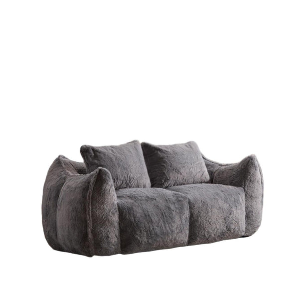 English Elm Giant Ultra Soft Fluffy Loveseat Bean Bag Sofa for Adults, Oversized Shredded Foam Couch with Pillows Grey W3723P353893