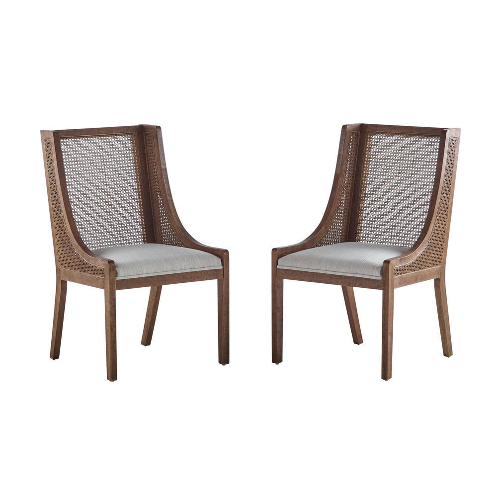 English Elm Christopher Knight Home® - DINING Chair Set of 2 Beige Upholstered Rattan Backrests Rustic Rubberwood Frame Comfortable Seats N771P253335T