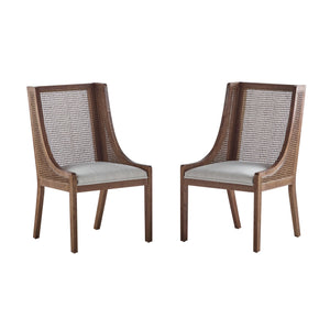 English Elm Christopher Knight Home® - DINING Chair Set of 2 Beige Upholstered Rattan Backrests Rustic Rubberwood Frame Comfortable Seats N771P253335T