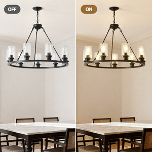 English Elm 34.25'' Farmhouse Wagon Wheel Chandelier 9 Light Seeded Glass Dining Room Fixture W5008P468519
