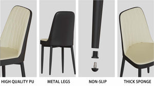 English Elm 55 Modern 4-Person MDF Dining Table Set with Sturdy Black Metal Legs and Padded PU Chairs for Families Beige+Black,White W2189S00731