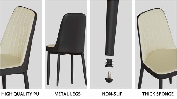 English Elm 55 Modern 4-Person MDF Dining Table Set with Sturdy Black Metal Legs and Padded PU Chairs for Families Beige+Black,White W2189S00731