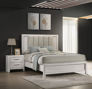 English Elm 1Pc Queen Size Bed In Mist White - Chic Upholstered Headboard & Sleek Modern Design For Bedrooms B2741S00699
