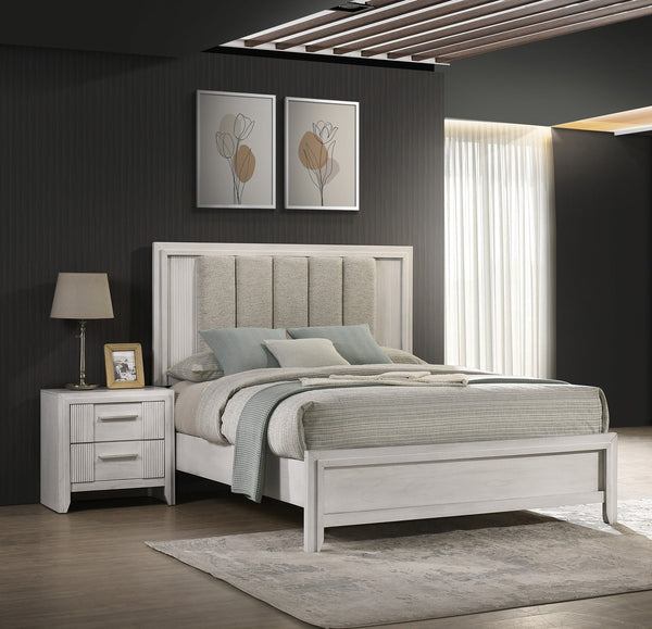 English Elm 1Pc Queen Size Bed In Mist White - Chic Upholstered Headboard & Sleek Modern Design For Bedrooms B2741S00699