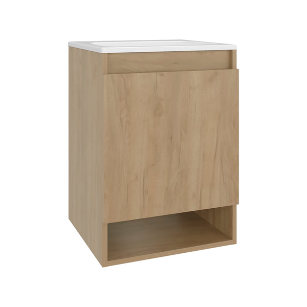 English Elm Nissi Oak Floating Bathroom Vanity 18" Wall-Mounted Compact Resin Sink Soft-Close Cabinet Durable Finish B070S00387
